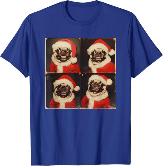 Xmas Pug Owner Photo Booth All Ages Black Cartoon Animal Graphic Modern Short Sleeve T-Shirt - T-Shirt | Royal