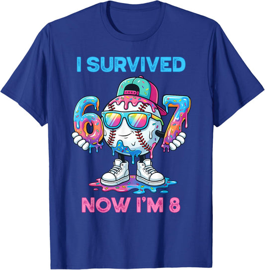 I Survived 67 Now I'm 8 Years Old Baseball Boys Sport Kids T-Shirt - T-Shirt | Royal
