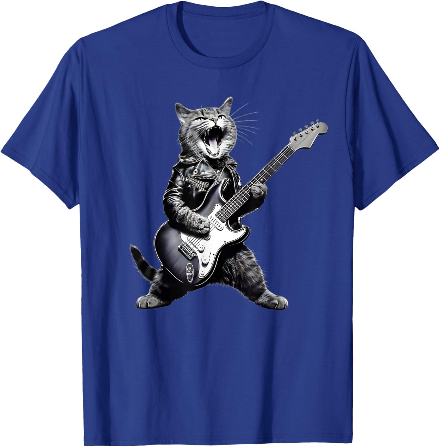 Rock Cat Playing Guitar - Funny Guitar Cat Men Women Girls Kids T-Shirt - T-Shirt | Royal