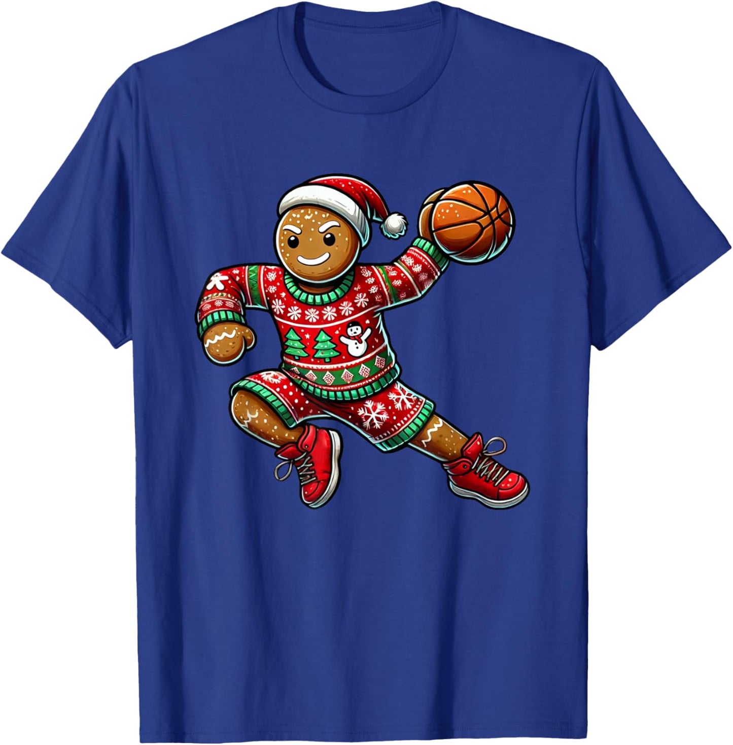 Basketball Christmas - -Adults, Kids - Black - Short Sleeve - - Novelty Design - Cotton Blend - Machine Wash - Size: Small T-Shirt - T-Shirt | Royal