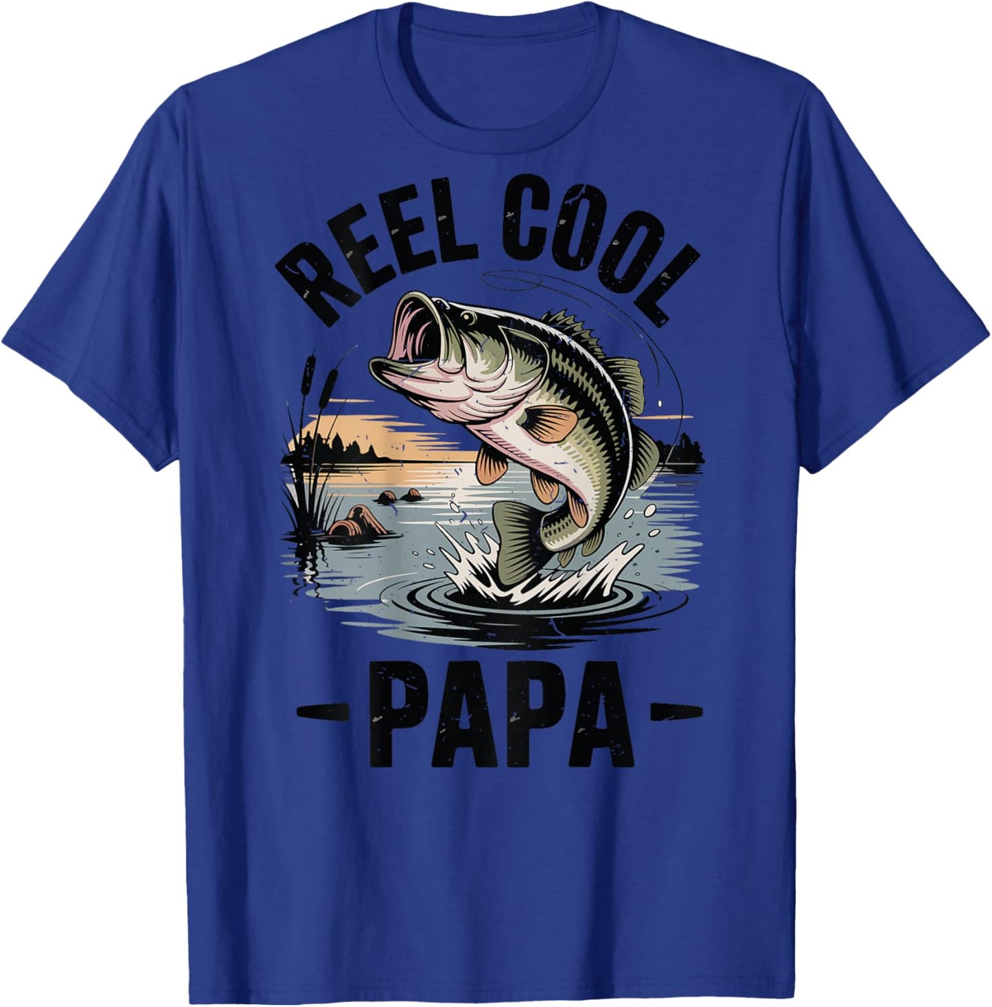 Reel Cool Papa Funny Dad Fishing Gift Son Daughter Bass Fish T-Shirt - T-Shirt | Royal