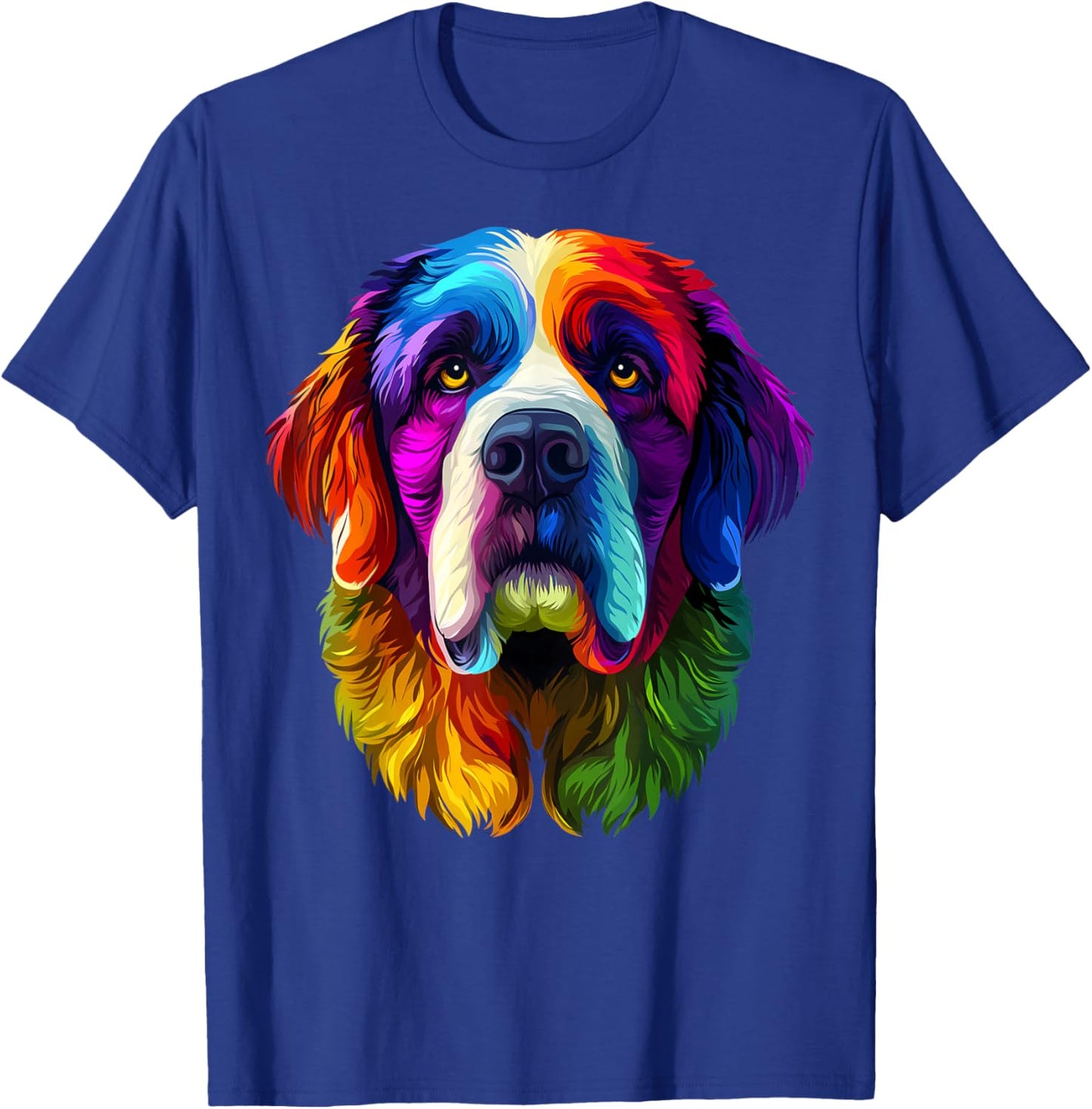 Colorful Saint Bernard Face Cute Dog Lover Men Women Black T-Shirt - T-Shirt | Royal