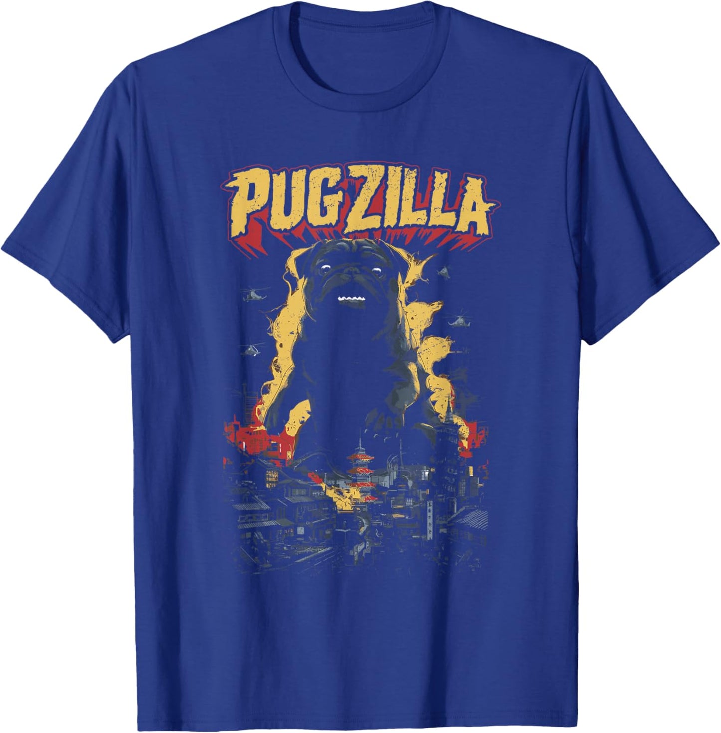Pug Pet Dog Breed Pugzilla Funny Pug Lover Pug Owner Distressed -Adult Black Short Sleeve T-Shirt - T-Shirt | Royal
