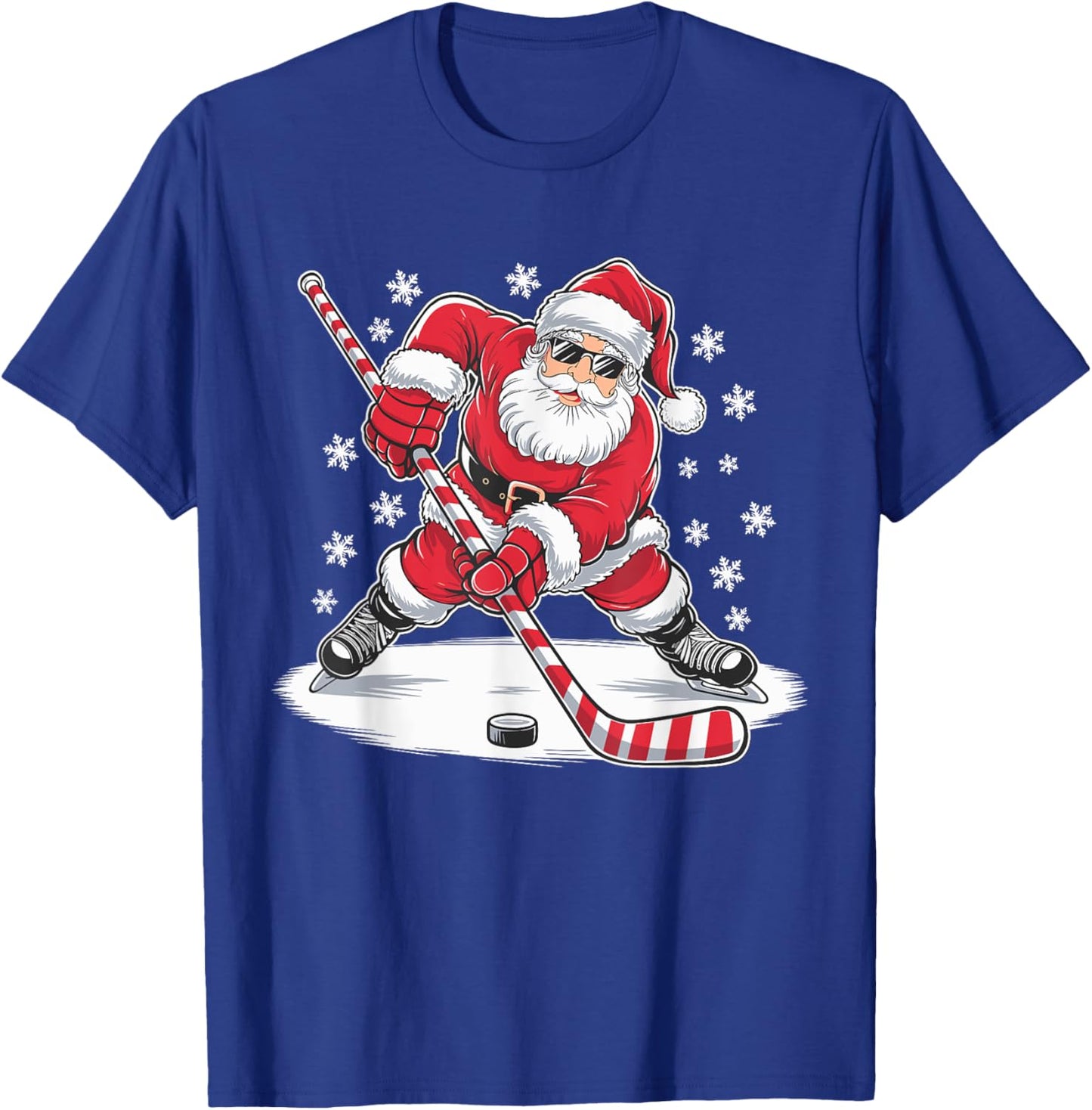 Funny Christmas Santa Playing Ice Hockey Xmas Sport T-Shirt - T-Shirt | Royal