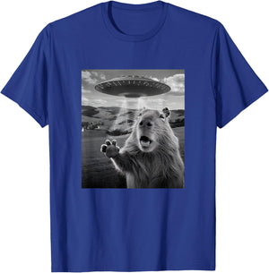 Alien UFO with Scared Capybara Funny UFO T-Shirt - T-Shirt | Royal