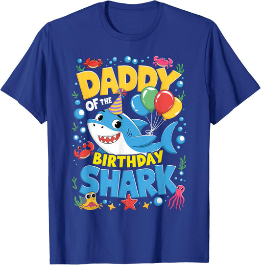 Daddy Birthday Kids Shark Dad Party Matching Family T-Shirt - T-Shirt | Royal