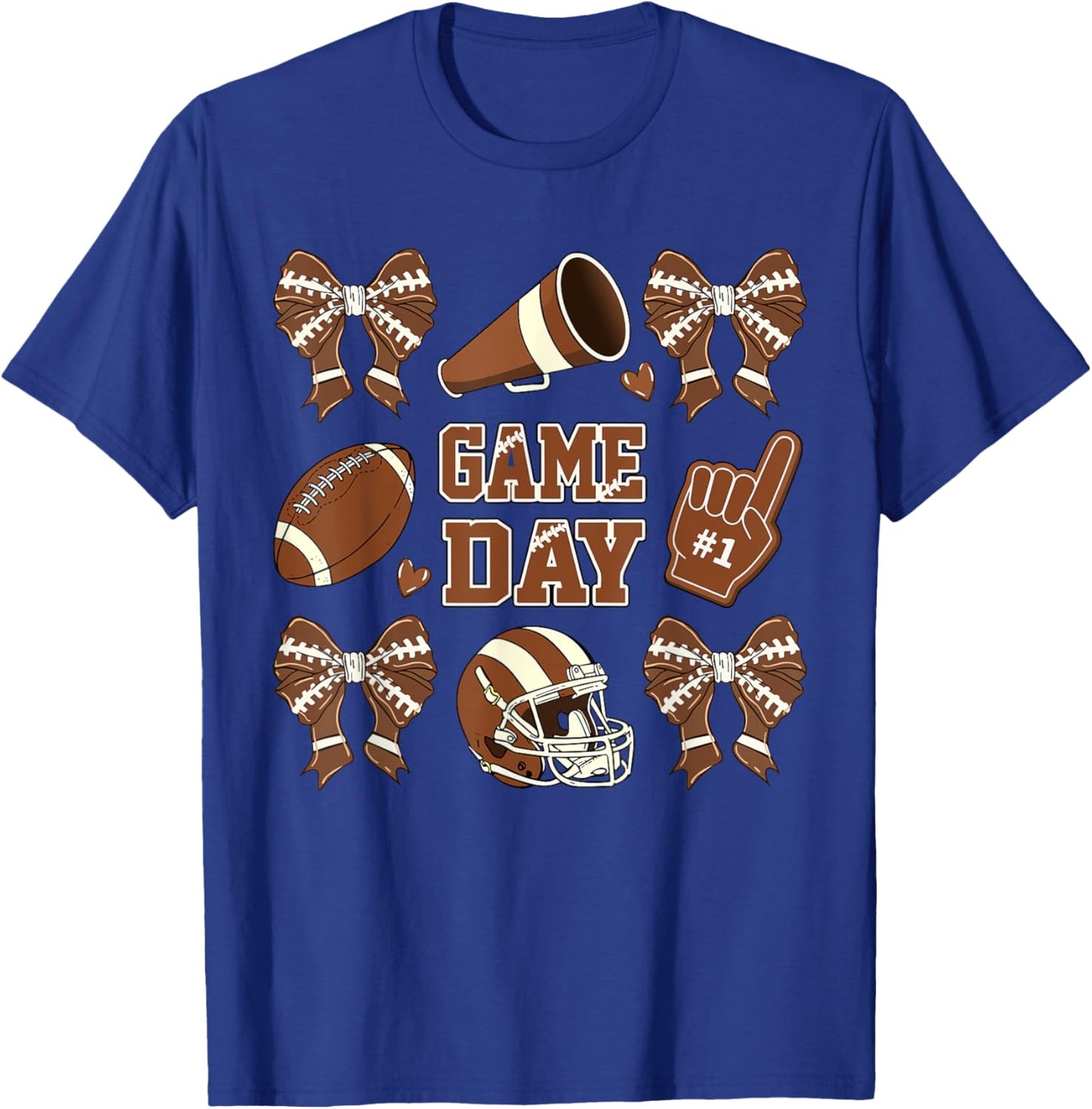 Football Coquette Bow Football Mom Game Day Women Girls Kids T-Shirt - T-Shirt | Royal