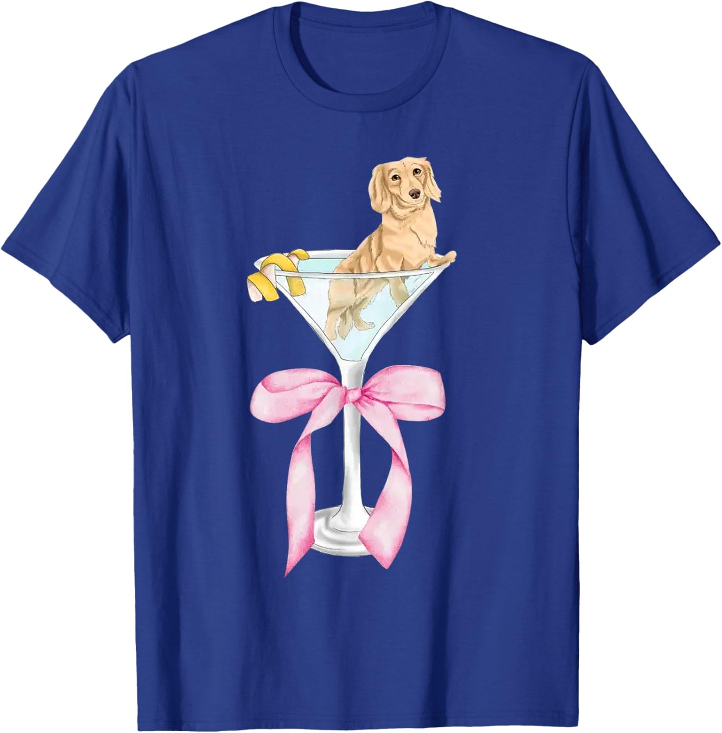 Funny Dachshund Dog With Martini Glass Coquette Pink Bow T-Shirt - T-Shirt | Royal