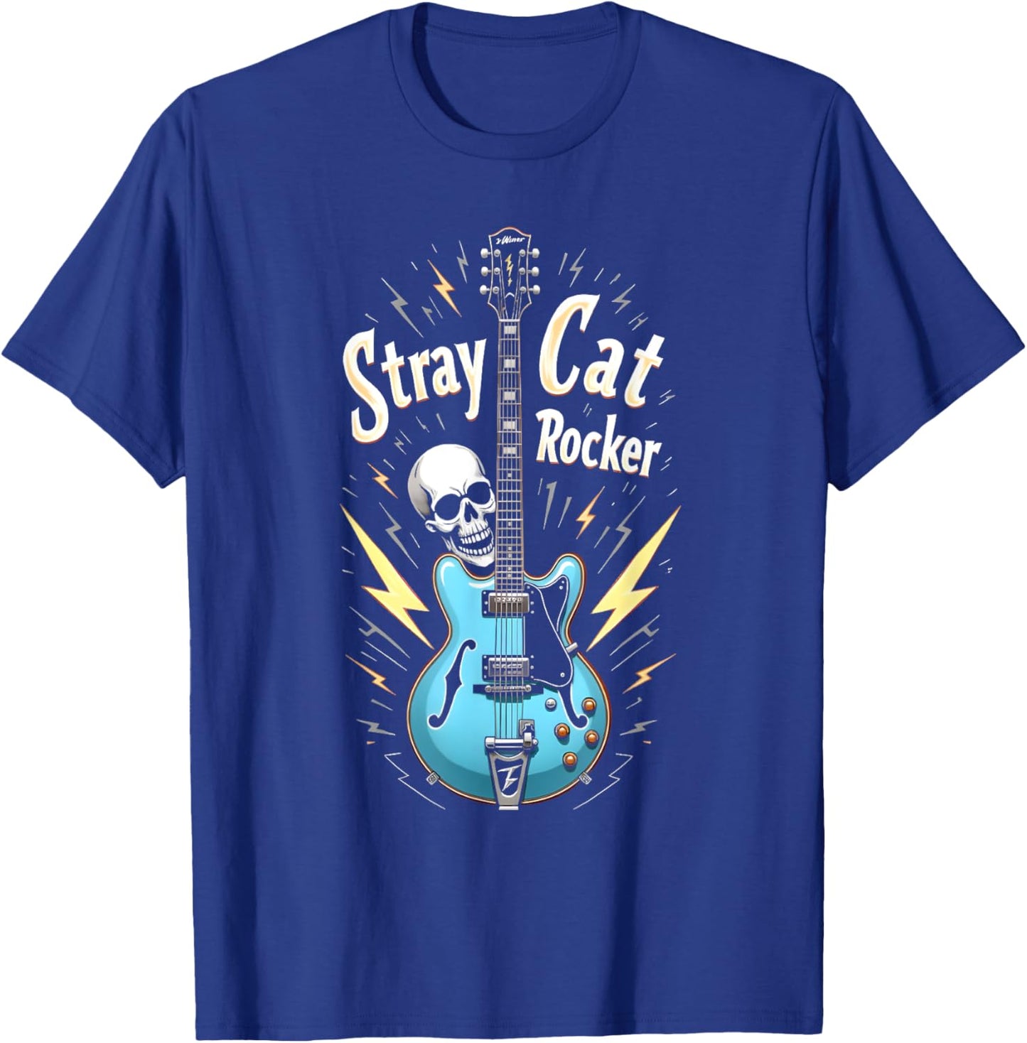 Stray Cat Rocker Guitar Rockabilly Vintage Style T-Shirt - T-Shirt | Royal