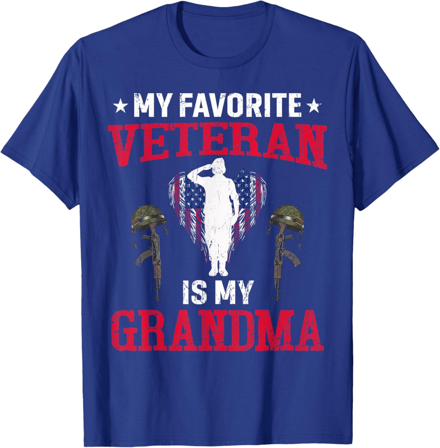 My Favorite Veteran Is My Grandma Usa Flag Vintage Men Women T-Shirt - T-Shirt | Royal