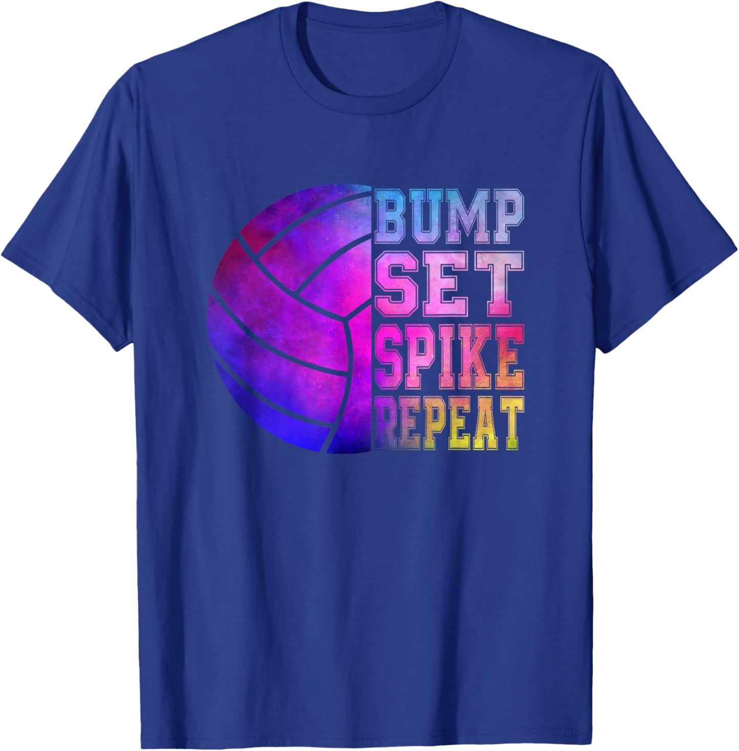 Colorful Teen Girls Volleyball Bump Set Spike Repeat T-Shirt - T-Shirt | Royal