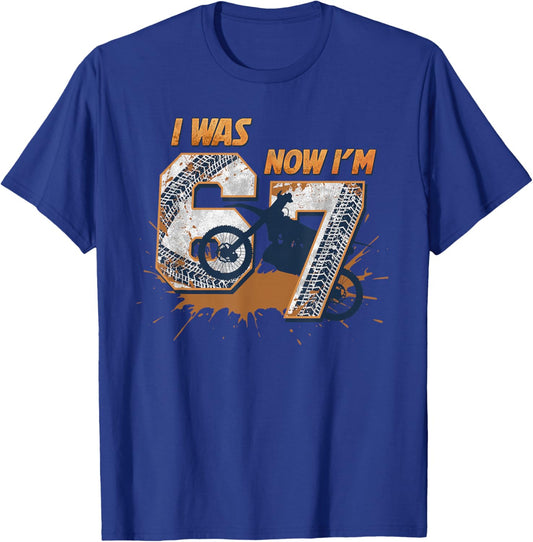 I was 6 Now I'm 7 Birthday Boys 67 Meme Dirt Bike Motocross T-Shirt - T-Shirt | Royal