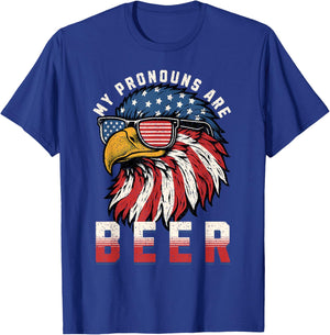 My Pronoun Is BEER USA Eagle American Funny 4th of July T-Shirt - T-Shirt | Royal