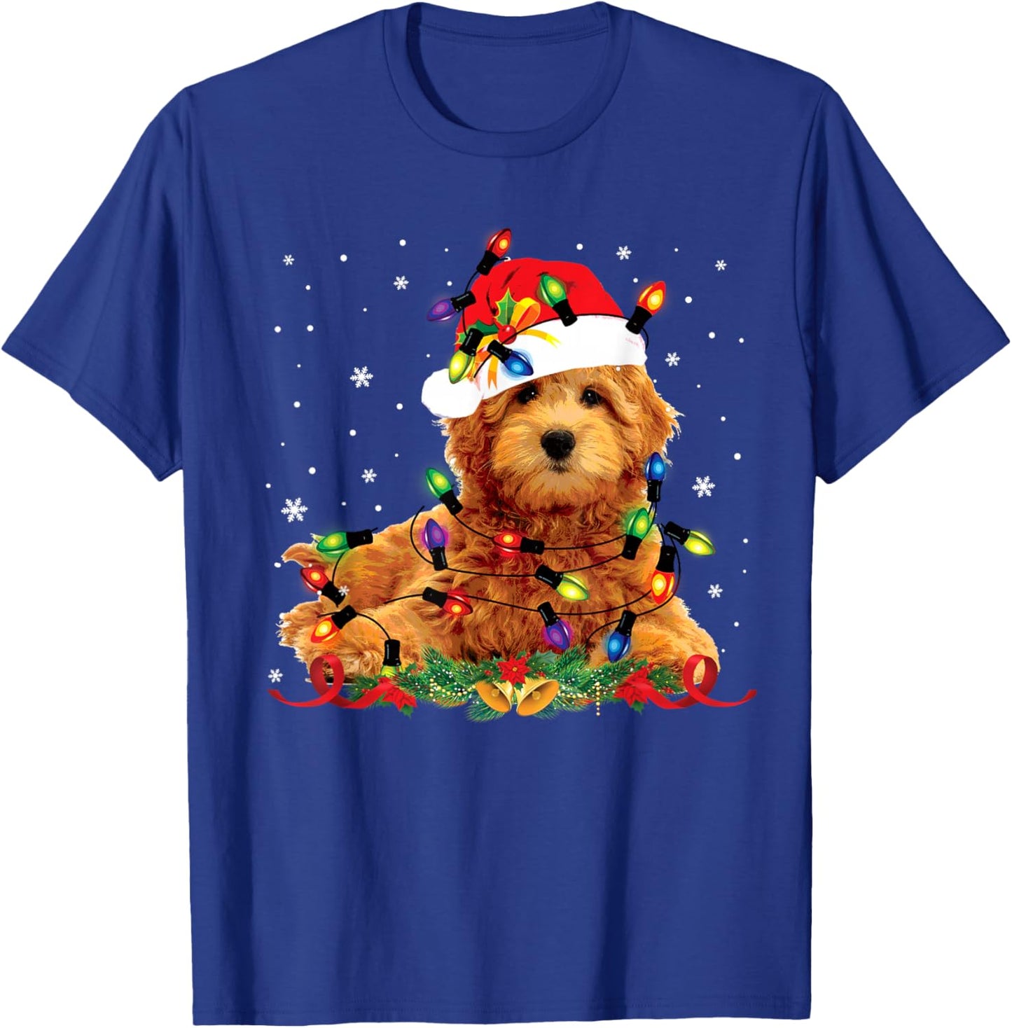 Goldendoodle Christmas Reindeer Lights Funny Dog Xmas Men Women Kids T-Shirt - T-Shirt | Royal