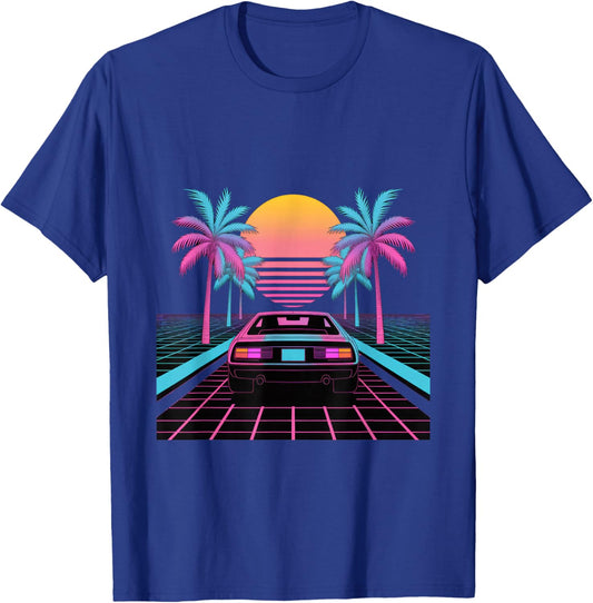 Retro Sunset Car Synthwave Aesthetic T-Shirt - T-Shirt | Royal