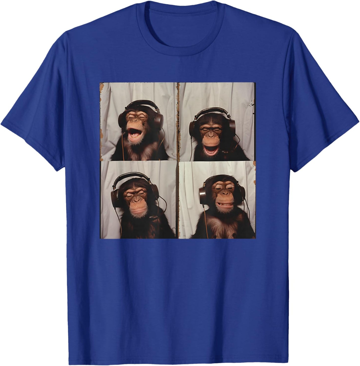 Monkey Wearing Headphones Art Chimp Animal Photobooth T-Shirt - T-Shirt | Royal