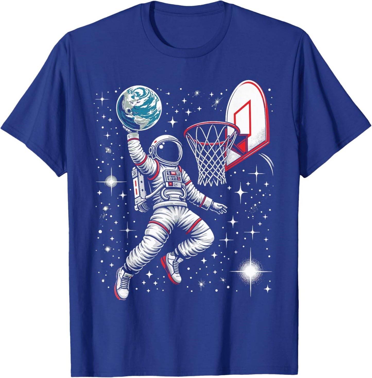 Astronaut Basketball Shirt Space Spaceman Slam Dunking Earth T-Shirt - T-Shirt | Royal