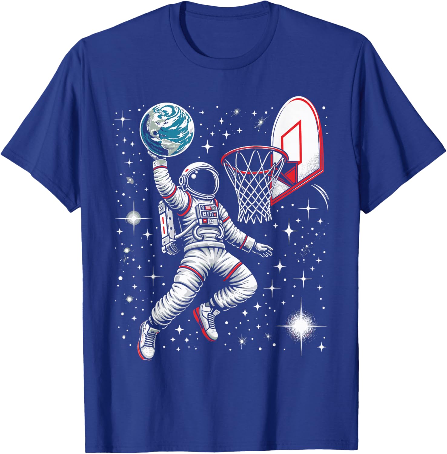 Astronaut Basketball Shirt Space Spaceman Slam Dunking Earth T-Shirt - T-Shirt | Royal