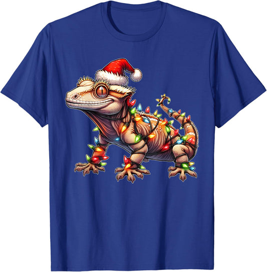 Crested Gecko Lizard Christmas Hat Xmas T-Shirt - T-Shirt | Royal