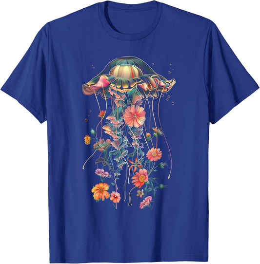 Jellyfish Flowers Vintage Floral Scuba Diving Surf T-Shirt - T-Shirt | Royal