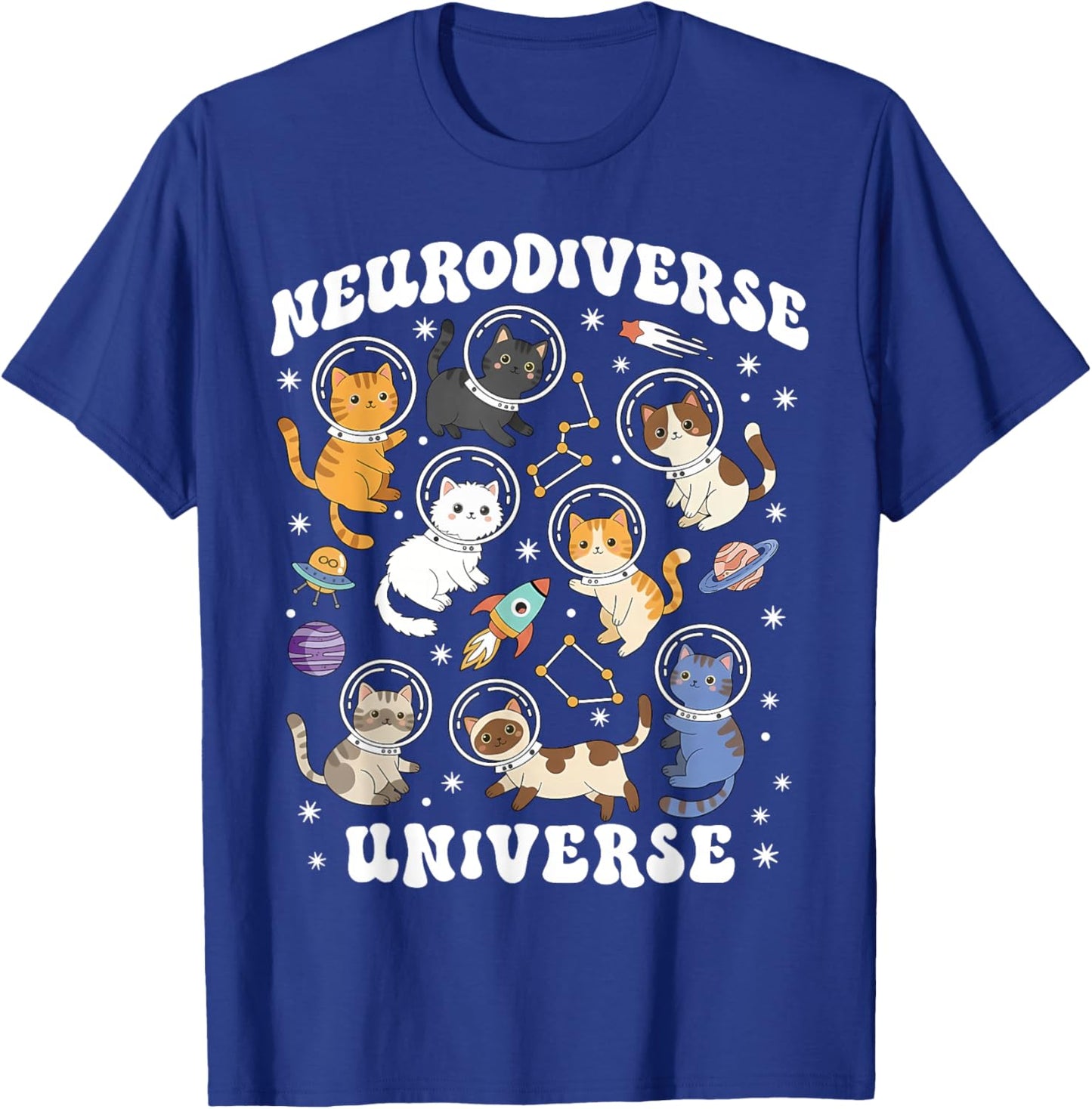 Neurodiverse Universe Cat Kitten Space Autism ABA Therapist T-Shirt - T-Shirt | Royal