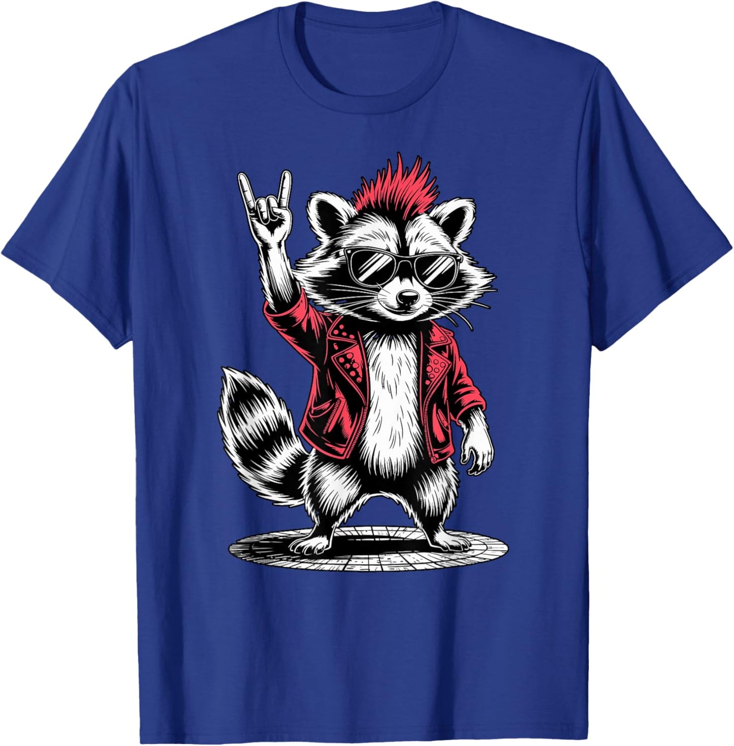 Retro Raccoon Rock Music Men Kids Women Funny Raccoon Punk T-Shirt - T-Shirt | Royal