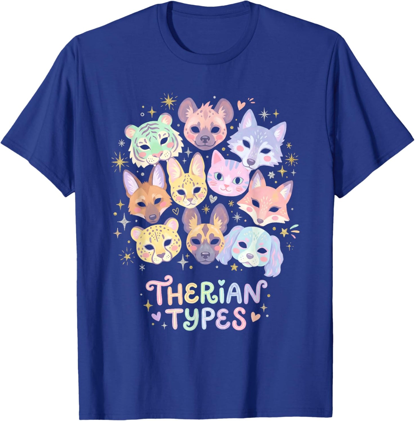 Therian Types Animal Identity Faces Pastel Art T-Shirt - T-Shirt | Royal