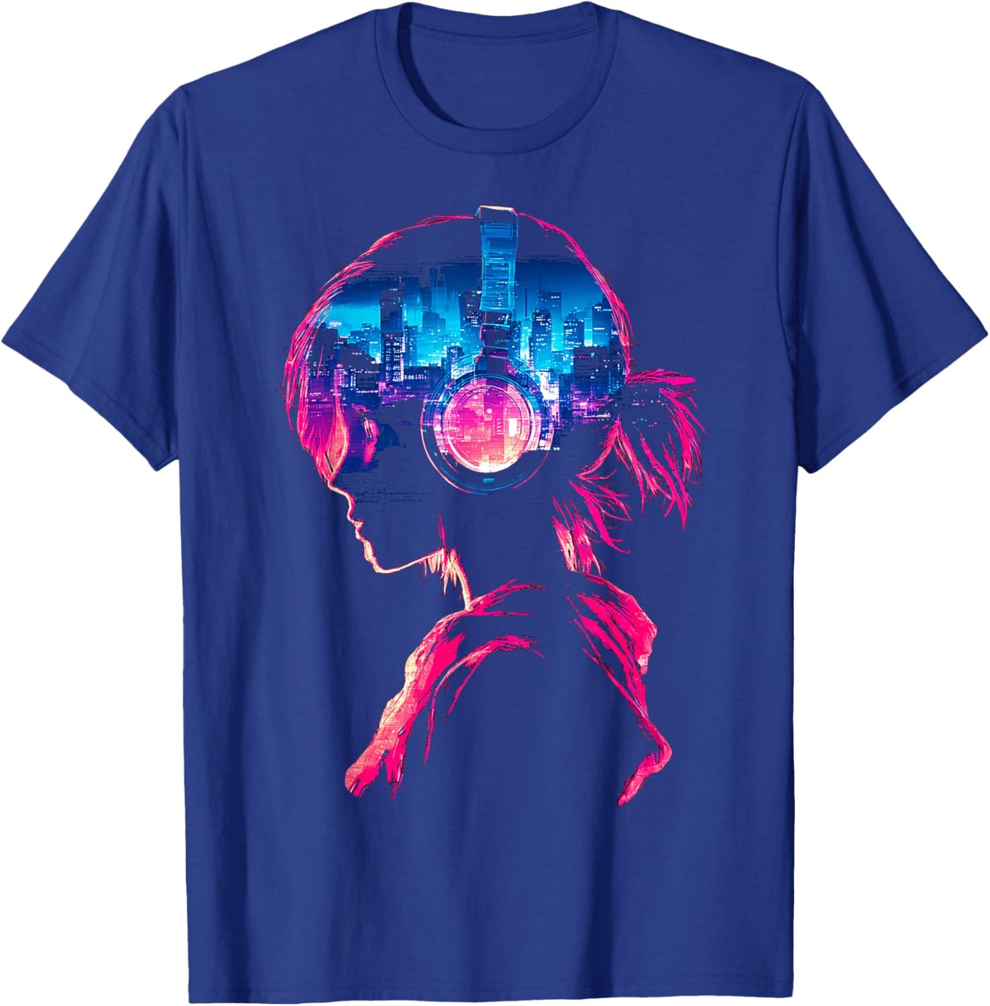 Anime Music Headphones Girl T-Shirt - T-Shirt | Royal