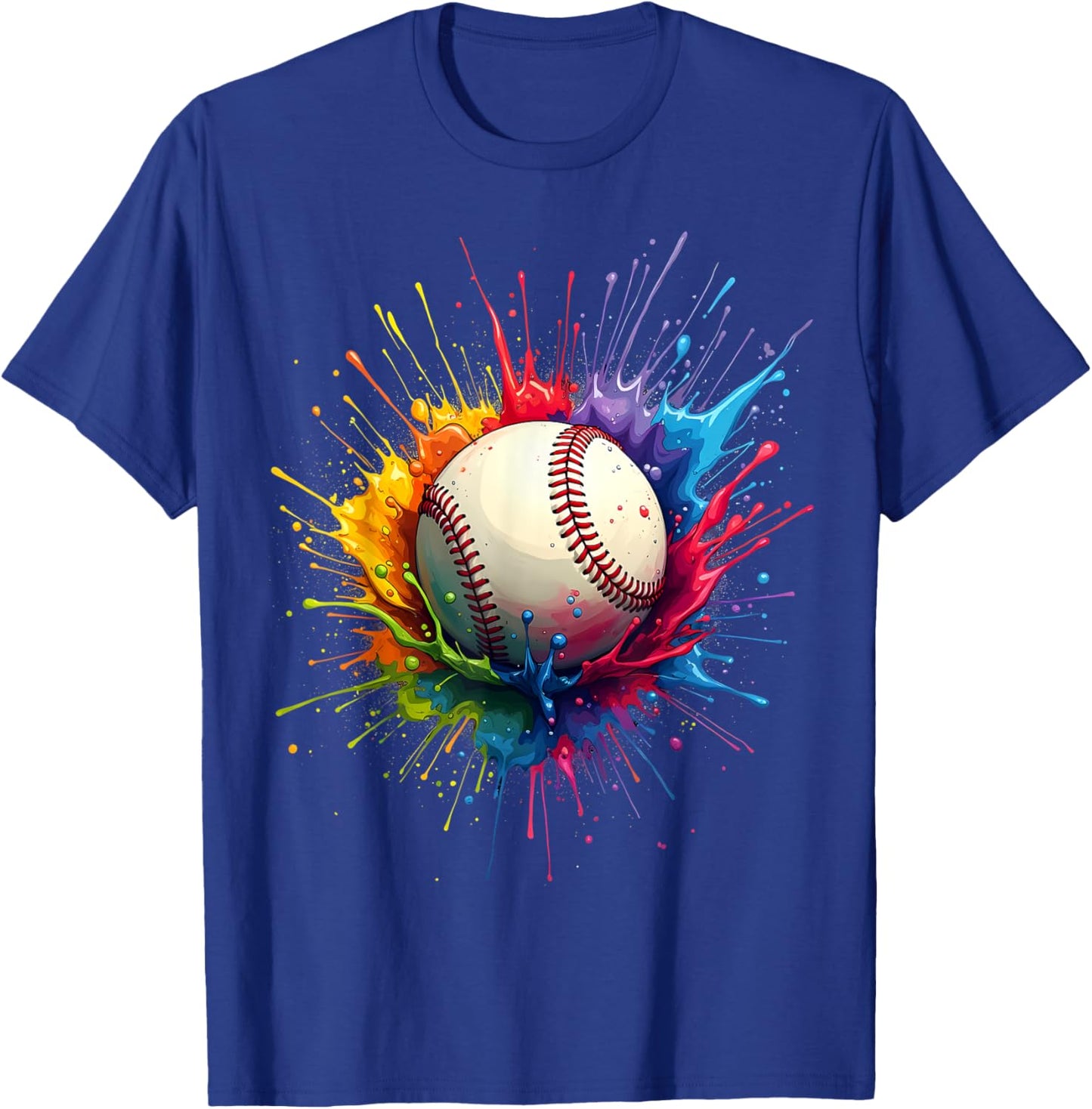 Baseball Player Color Art Colorful Tie Dye Paint Splatter T-Shirt - T-Shirt | Royal