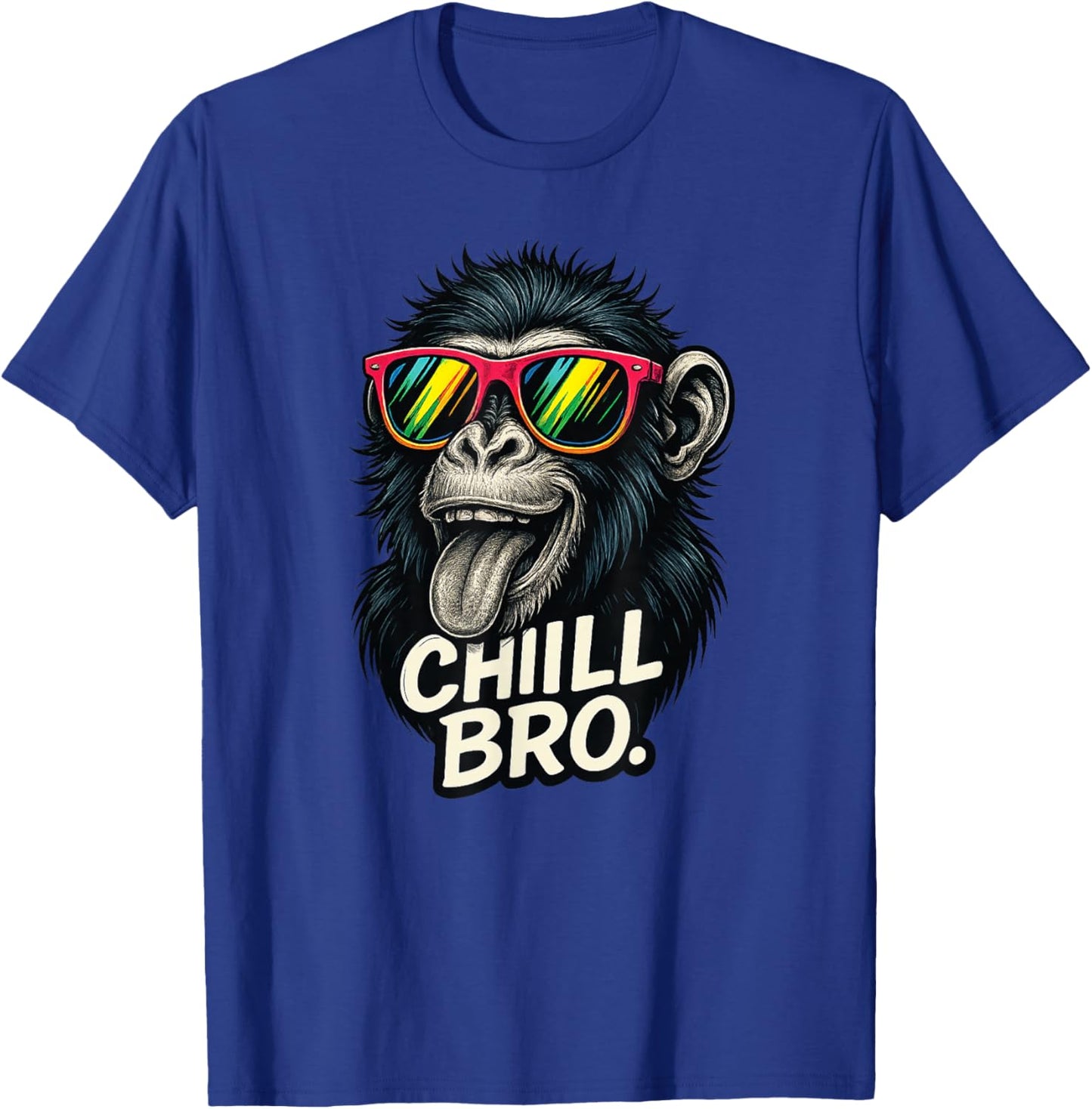 Chill Bro Funny Monkey with Sunglasses Gamer Chiller Fun T-Shirt - T-Shirt | Royal