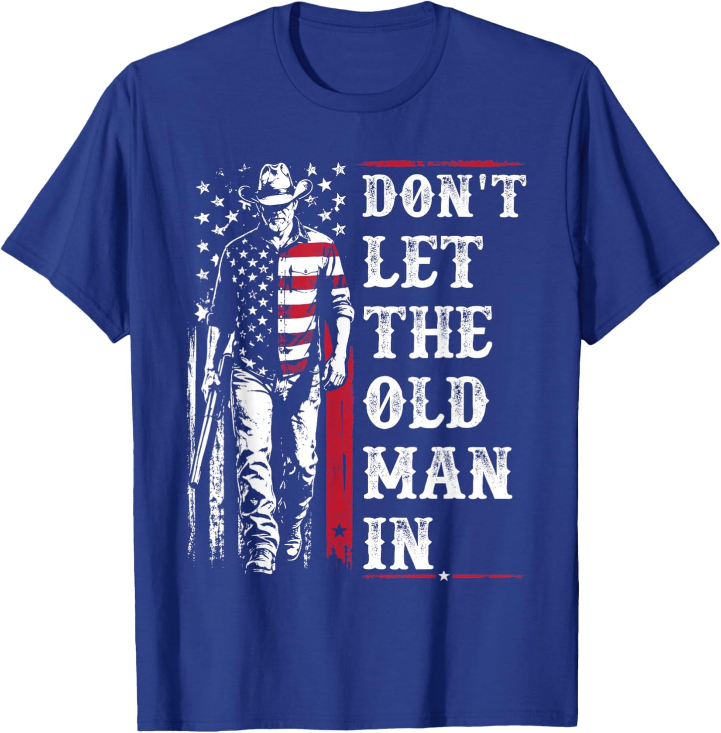 Retro Don't Let The Old Man in Vintage American Flag T-Shirt - T-Shirt | Royal