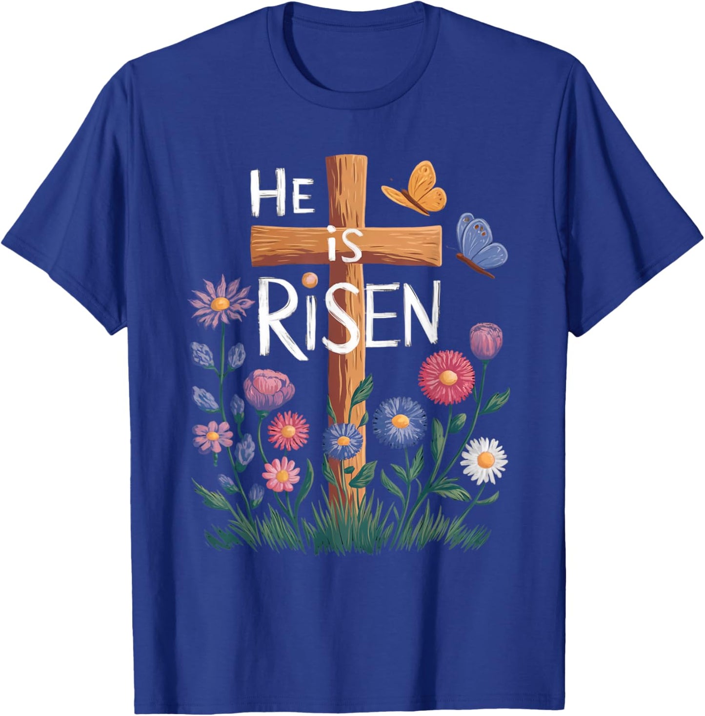 He Is Risen Jesus Floral Christian Easter T-Shirt - T-Shirt | Royal