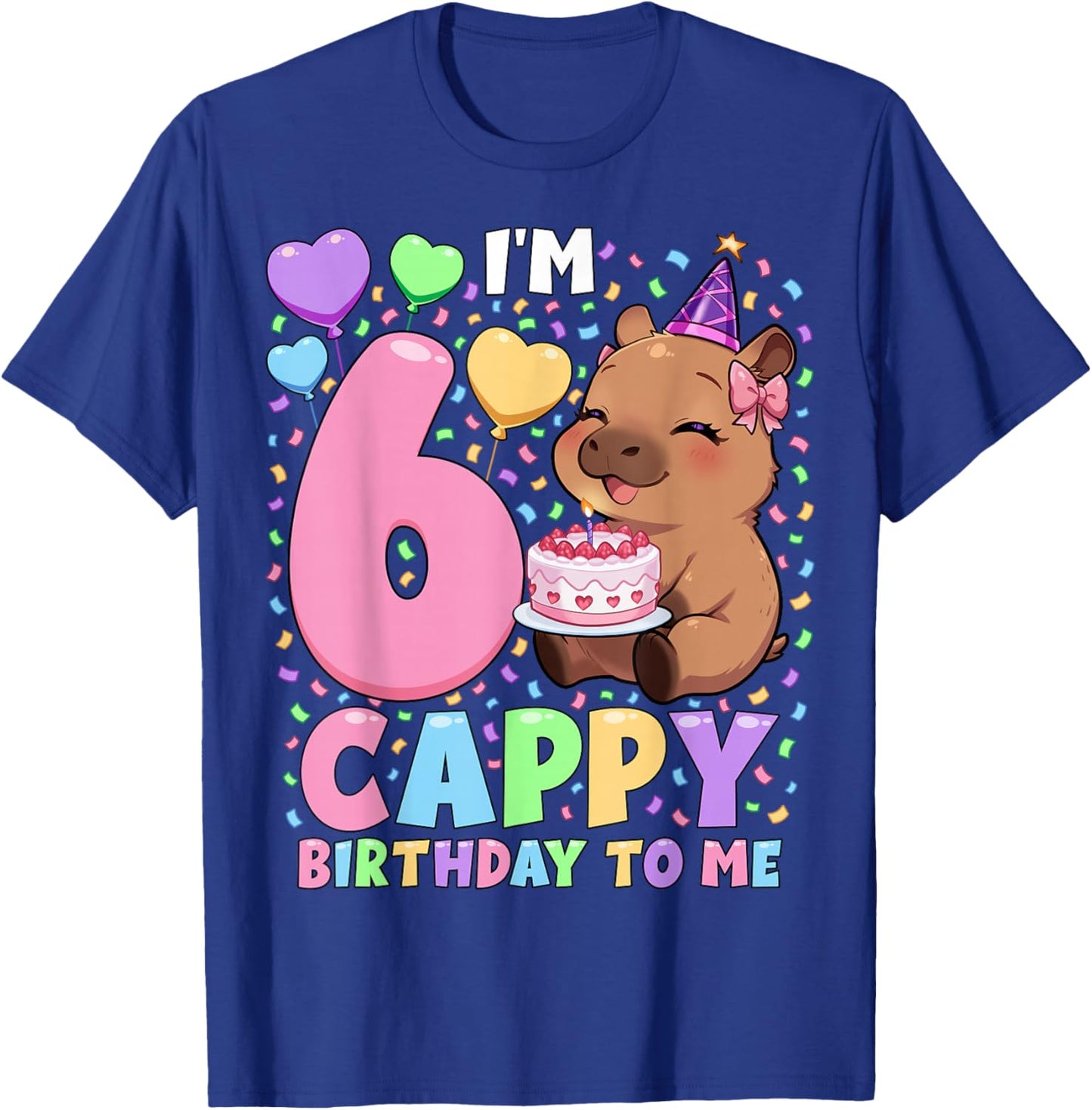 Capybara Birthday Shirt 6 Kawaii Girl Capybara 6th Birthday T-Shirt - T-Shirt | Royal