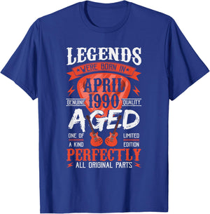 36rd Birthday Vintage Legends Born in 1990 36 Years April T-Shirt - T-Shirt | Royal
