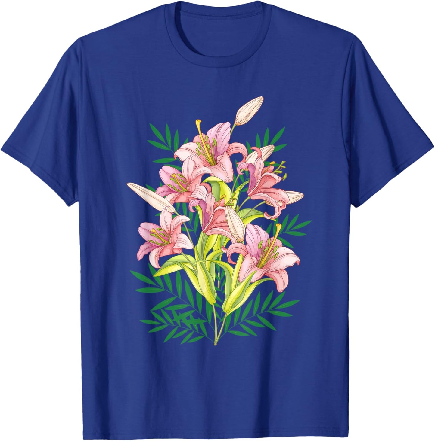 Variety of Lillies Graphic Flower Print Flowered T-Shirt - T-Shirt | Royal