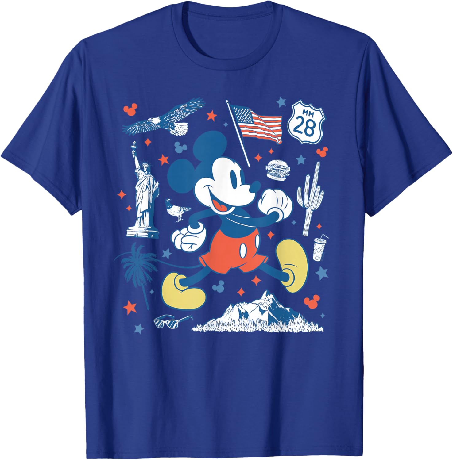 Disney Mickey Mouse USA Americana Collage 4th of July 250th T-Shirt - T-Shirt | Royal