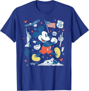 Disney Mickey Mouse USA Americana Collage 4th of July 250th T-Shirt - T-Shirt | Royal
