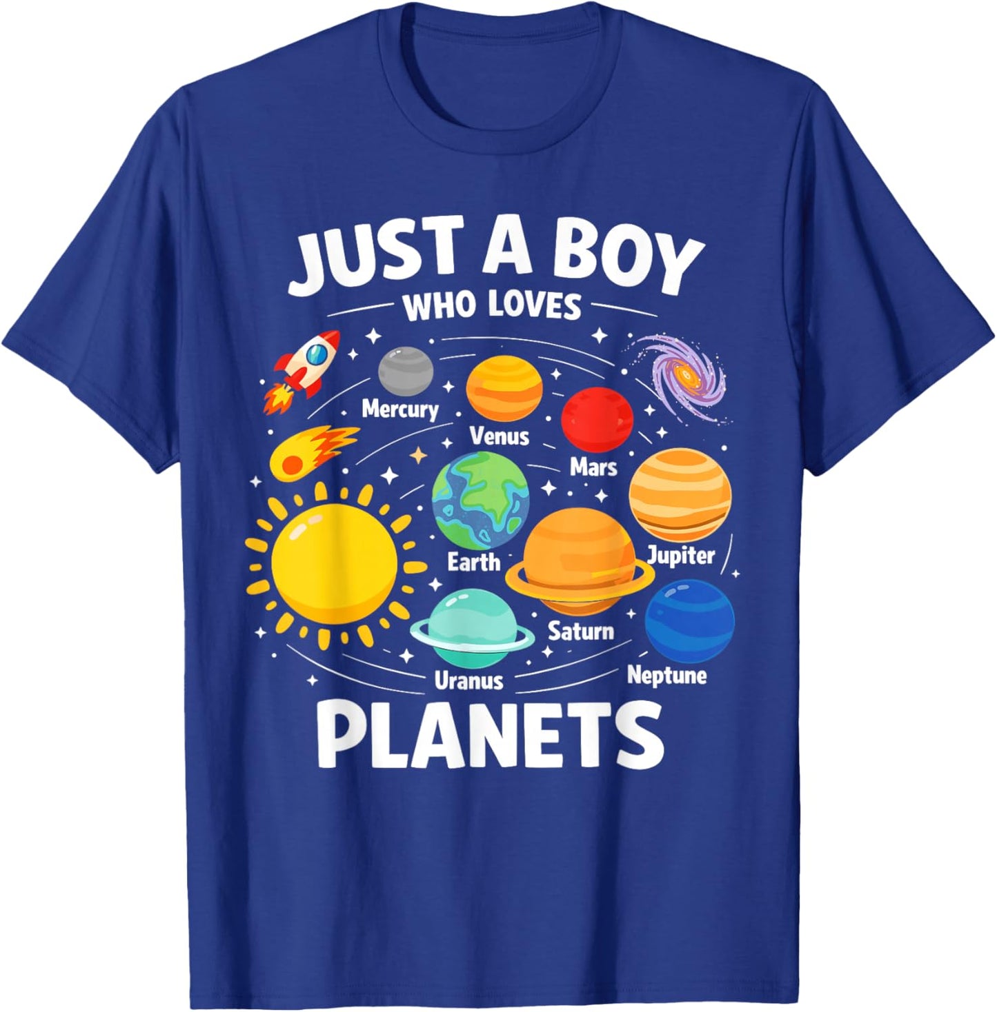 Just A Boy Who Loves Planets Solar Space System Astronomy T-Shirt - T-Shirt | Royal
