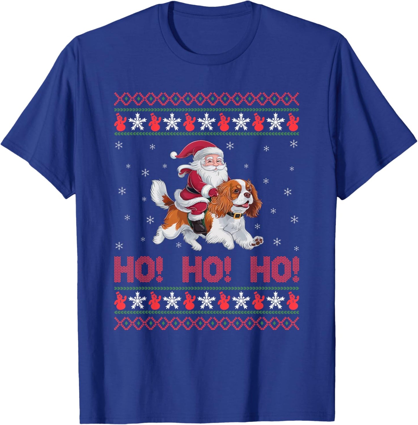 Ho Ho Ho Santa Riding Cavalier King Charles Spaniel Dog Xmas T-Shirt - T-Shirt | Royal