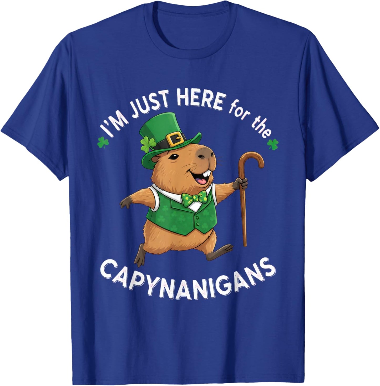 Funny St Patricks Day Capybara I'm Just Here Capynanigans T-Shirt - T-Shirt | Royal