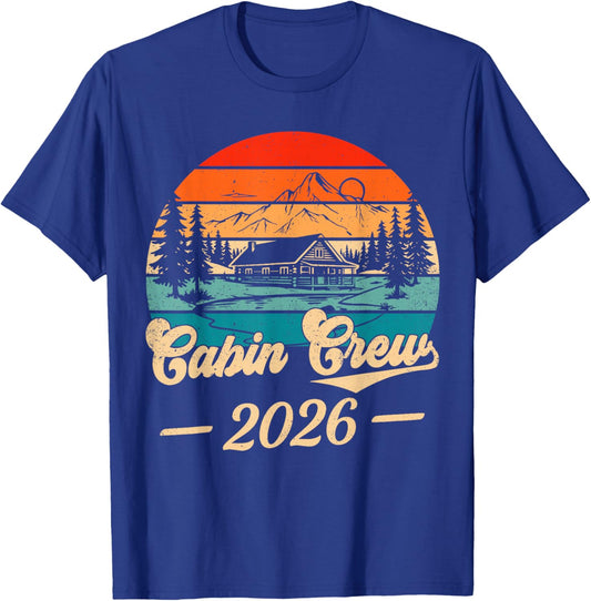 Cabin Crew 2026 Mountain Trip Retro Sunset Vacation T-Shirt - T-Shirt | Royal