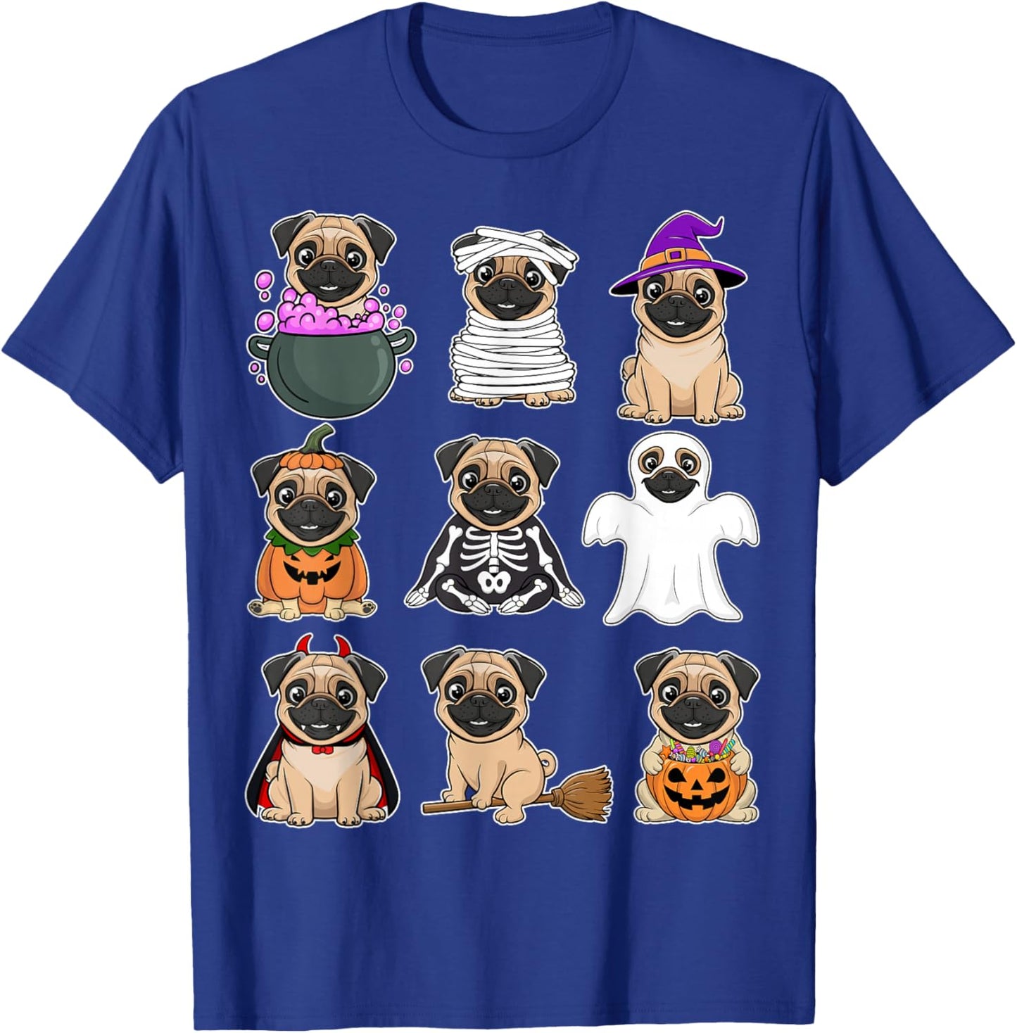 Pug Halloween Costume Spooky Ghost Pumpkin Pug Halloween T-Shirt - T-Shirt | Royal