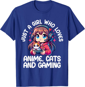 Just A Girl Who Loves Anime Cats And Gaming. Anime Cats T-Shirt - T-Shirt | Royal