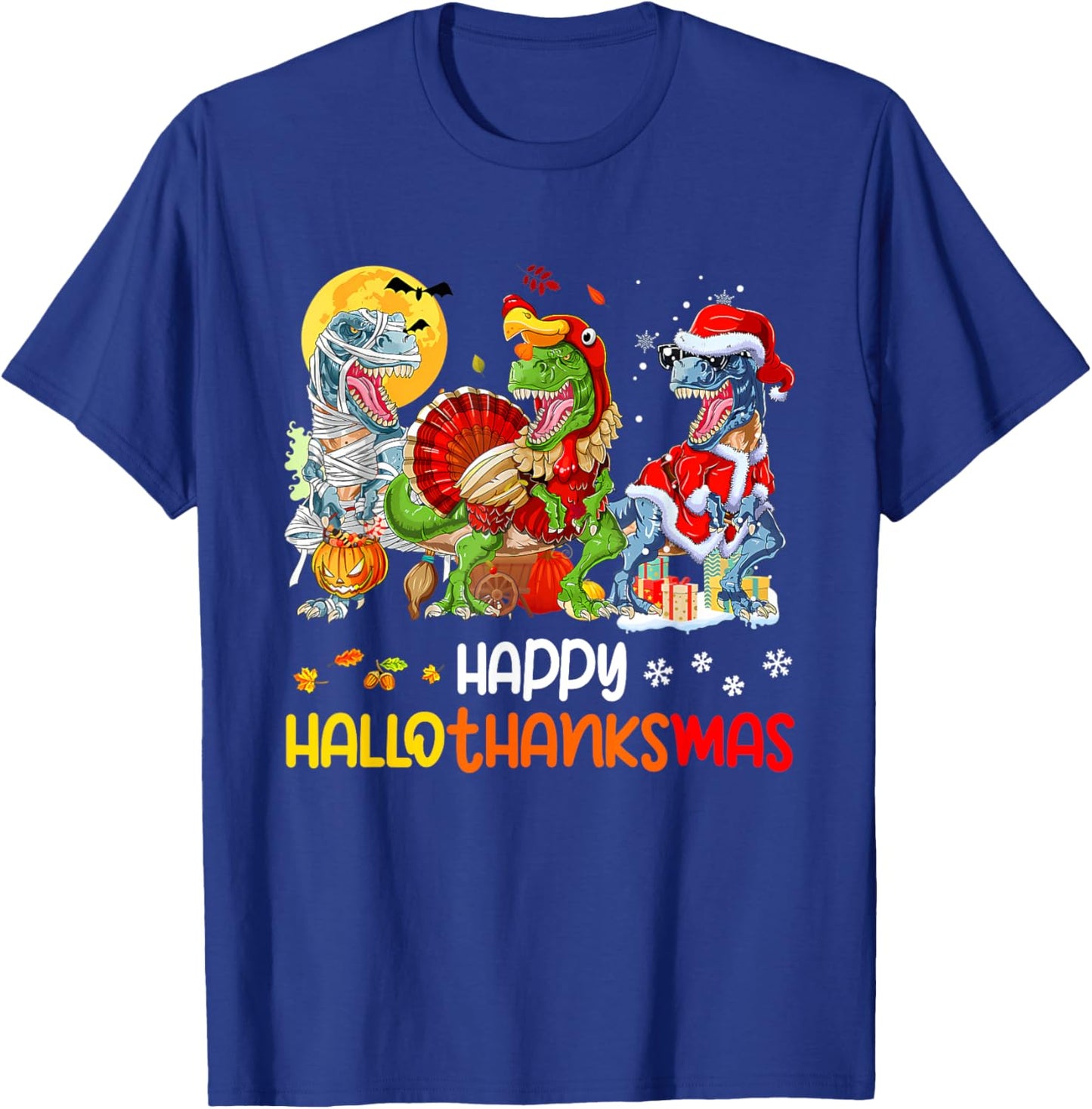 Happy Hallothanksmas Thanksgiving Dinosaur T Rex Turkey T-Shirt - T-Shirt | Royal