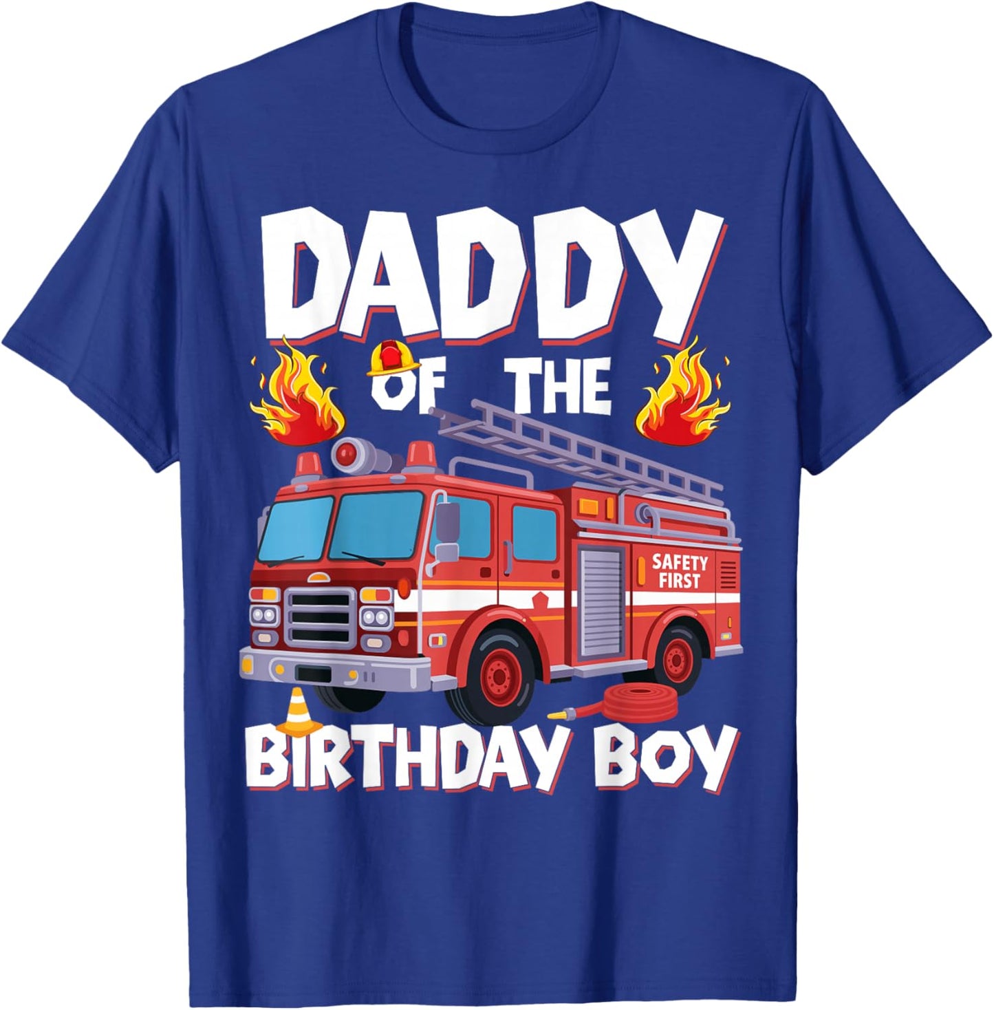 Daddy of The Birthday Boy Fire Truck Firefighter Daddy Bday T-Shirt - T-Shirt | Royal