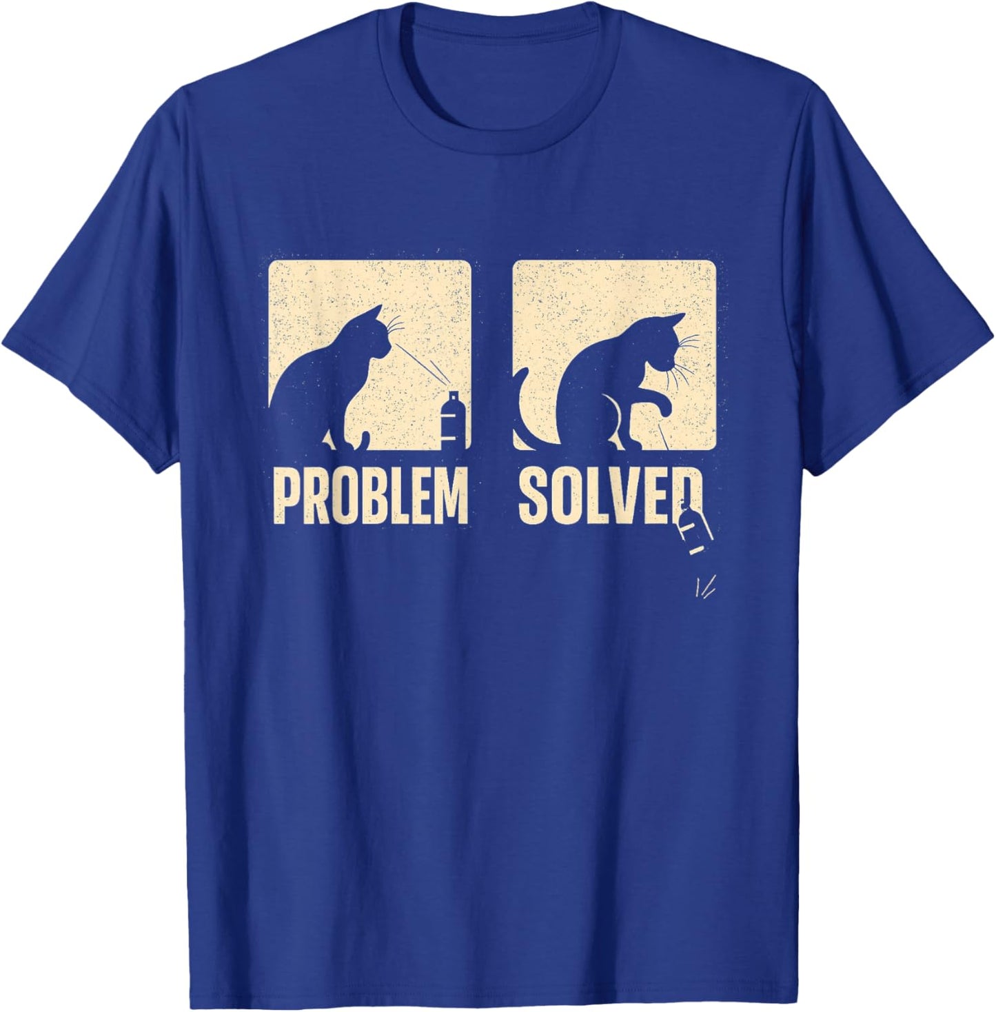 Problem Cat Solved Funny Illustration Dark Humor Minimal T-Shirt - T-Shirt | Royal