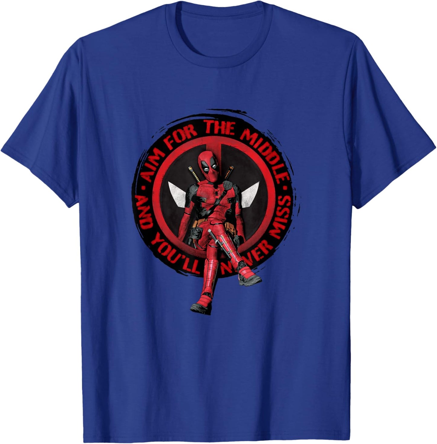 Marvel Studios Deadpool & Wolverine Aim for the Middle Quote T-Shirt - T-Shirt | Royal