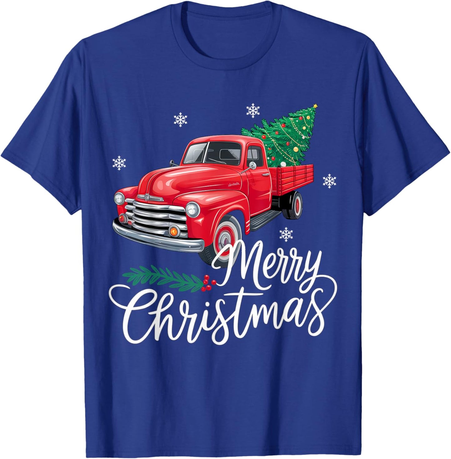 Vintage Wagon Red Truck Christmas Tree Pajama Family Xmas T-Shirt - T-Shirt | Royal