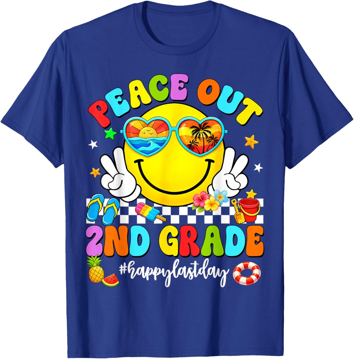 Last Day of School Summer Peace Out 2nd Grade Kids Boy Girl T-Shirt - T-Shirt | Royal
