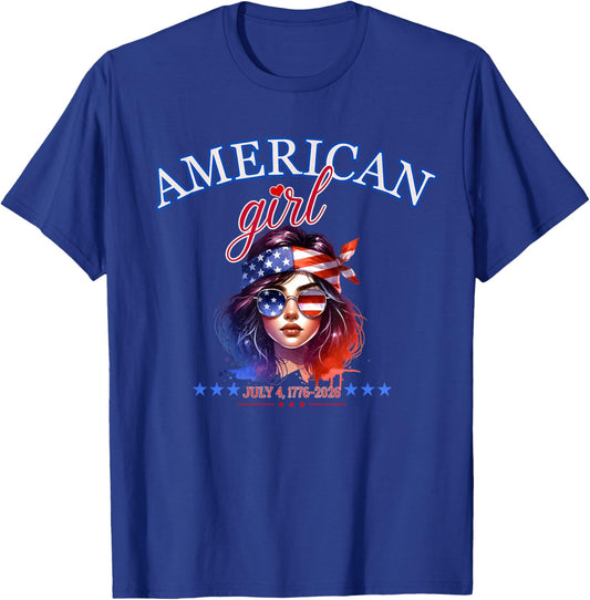 Red White and Blue American Girl T-Shirt - T-Shirt | Royal